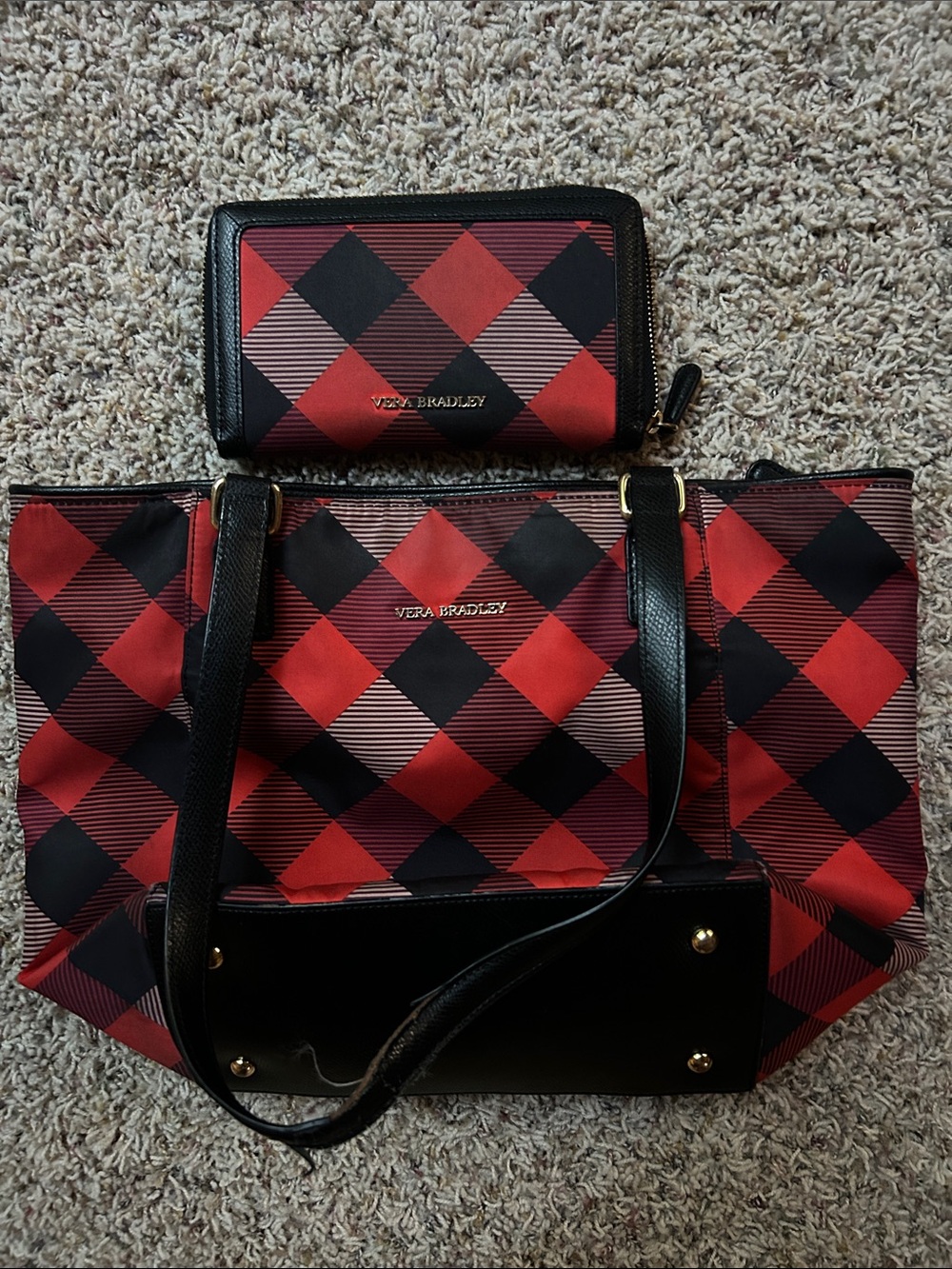 Vera Bradley Red and Black Plaid Tote with Matching Wallet